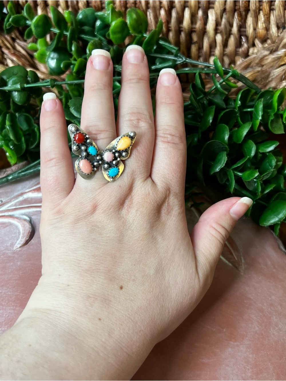 Sterling Silver Multi Stone Butterfly Ring Size 8 Adjustable - Picture 6 of 11